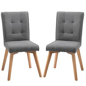 HOMCOM Jídelní židle sada 2 ks s opěradlem Lněná polyesterová tkanina Pěnové gumové dřevo Šedá 45 x 61,5 x 94 cm