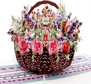 3D Popup Grußkarte Blumenkorb Design mit natürlichem Umschlag