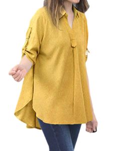 Damen Blusen Kurzarm Tops Tunika Casual Chiffon V-Ausschnitte Tshirt Sommer Shirts Gelb,Größe 4XL