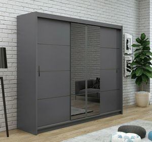 Schiebeschrank PORTO 2 250 cm , Kleiderschrank Schiebetürenschrank Spiegel , ( GRAPHIT )