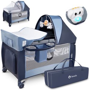 Lionelo Sven Plus 2in1 Baby Bett Laufstall Baby bis 15 kg Wickelauflage luftige Seitenwände mit Seiteneingang - Blau