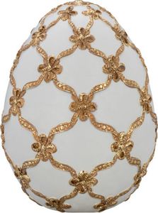 Deko-Ei Weiß mit Gold-Schleifenband 16 cm