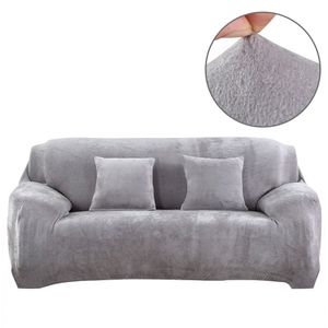 Elastischer Sofabezug Sofa-Überwürfe Thick Velvet Sofahusse Couchhusse Plüsch Sofa Schonbezüge Möbel Protector（Silber, 3 Sitzer (185-230cm)）
