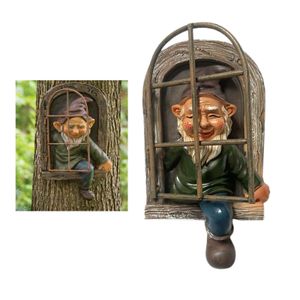 3D Elf Aus Der Tür Baum Hugger Rasen Kunst Im Freien Harz Garten Dekor Baum Skulptur