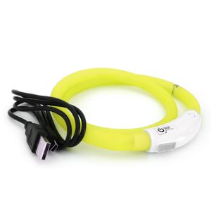 PRECORN LED USB Halsband Hund Silikon Hundehalsband Leuchthalsband für Hunde aufladbar per USB (Größe S-L auf 18-65 cm individuell kürzbar) in gelb