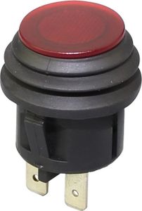 Wasserdichter Drucktaster, AUS/EIN nicht rastend, 20A bei 12V DC, 10A bei 125V AC, 6A bei 250V AC, IP65, 2 Anschlusspins, roter Taster unbeleuchtet