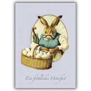 5x Nostalgie Osterkarten mit Hasen Mutter - fröhliches Ostermotiv als hochwertige Oster Grüße im Set mit Umschlägen zum Osterfest als Geschenkkarte