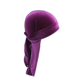 Durag-Mütze, einfarbig, ultraweich, hält warm, Samt, für Herren und Damen, Kopfwickel mit langem Schwanz für den Winter, Lila