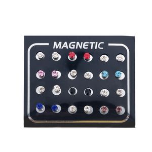 12 Paare/Set Uni-Strass-eingelegte magnetische Ohrstecker ohne Piercing-Schmuck-Mehrfarbig,3mm