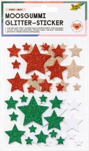 folia Moosgummi Glitter-Sticker STARS XMAS 50 Stück auf 2 Bögen