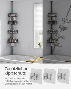 SONGMICS Duschregal, Badregal, Duschablage ohne Bohren, 80-323 cm, mit 4 Ebenen