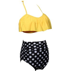 Damen Bikini-Sets Lace Up Bikini Bademode Blumenmuster Zweiteiliger Badeanzug Swimsuit Dunkelgelb, Größe M