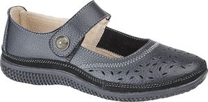Boulevard Damen Sommer Mary-Jane-Schuhe mit Lochmuster und Klettverschluss, weite Passform DF419 (38 EU / 5UK) (Schwarz)