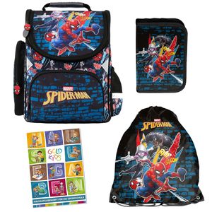 Schulranzen für Jungen und Mädchen - Schul-Rucksack für Kinder mit Federmäppchen - Schuhbeutel und Hausaufgabenheft - Spider-Man Motiv