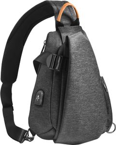 Delgeo crossbody batoh na chrbát pre mužov ženy, taška na hrudi s jedným popruhom proti krádeži s nabíjacím portom USB, vodotesný príležitostný batoh cez rameno, turistický batoh s viacerými vreckami, sivá
