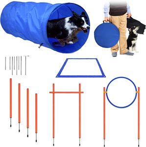 Hunde Agility Ausrüstungs Set Beweglichkeit Trainings-Set mit Slalomstangen, Einstellbar Sprungring, Hochsprungstange, Pausenfeld Blau & Orange CEEDIR