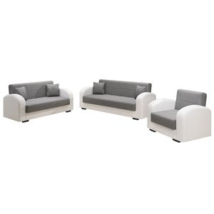 Inter Handels 3-2-1 Sofagarnitur Vera 3-teilig in Weiß | Moderne Couchgarnitur mit Schlaffunktion und Bettkasten