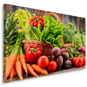 Fabelhafte Canvas LEINWAND BILDER 120x80 cm XXL Kunstdruck Gemüse Obst Holz Natur