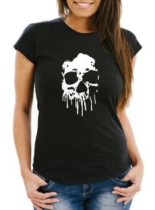 Damen T-Shirt Print Totenkopf Skull Blood Blut Paint Badge Fun-Shirt Slim Fit Moonworks® schwarz XL
