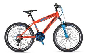 24 Zoll Mountainbike Kinder Jugend Jungen Mädchen MTB Fahrrad Kinderfahrrad Rad Bike Hardtail 21 Gang Federgabel Gabelfederung MAGNUM Orange Blau