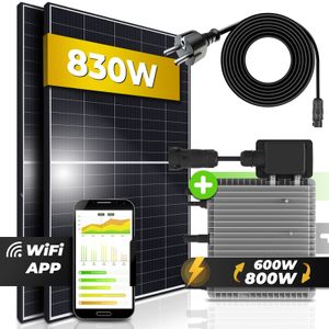 Balkonkraftwerk Set 830W / 600W - Upgradebar 800W Anlage  Photovoltaik Solaranlage WIFI Smart Mini-PV Solarpanel