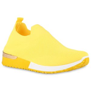 VAN HILL Damen Sportschuhe Slip Ons Sportliche Strick Profil-Sohle Schuhe 838212, Farbe: Gelb, Größe: 40