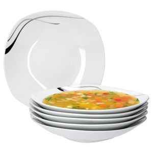 Van Well sada 6 talířů na polévku Silver Night, hluboký jídelní talíř, 450 ml, 215 mm, porcelán, liniový dekor