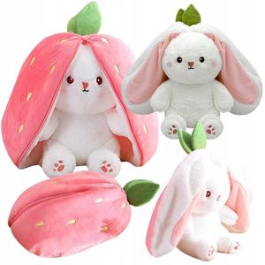 Hase Plüschtier Verstecken Plush Hasen Erdbeeren 25cm Stofftier Plüsch Hasen Versteckspiel Kuscheltier Osterhase Puppe Geschenk für Kinder