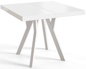 Čtvercový jídelní stůl RICO, rozkládací stůl, velikost: 90-190X90X77 cm, barva stolu v obývacím pokoji: bílá, s dřevěnými nohami v bílé barvě