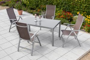 Merxx Gartenmöbelset "Carrara" 5tlg. mit Tisch 150 x 90 cm - Aluminiumgestell Silber mit Textilbespannung Taupe