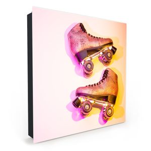 Dekor-Schlüsselkasten, Magnetpinnwand und Memoboard mit Glasfront Motiv Retro Rollschuhe