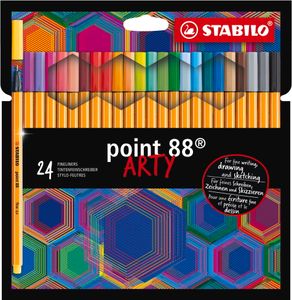 Fineliner - STABILO point 88 - ARTY - 24er Pack mit Hängelasche - mit 24 verschiedenen Farben