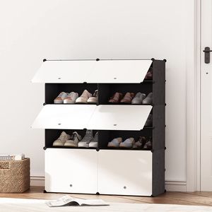 FCH 5-stöckiges 10 Fächer tragbares Schuhschrank modular DIY Steckregal System Kunststoff Schuhablage, Garderobe Schuhregal erweiterbar
