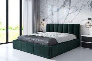 Polsterbett LUIGI  180x200 mit Matratze und Bettkasten. Farbe: Grün.