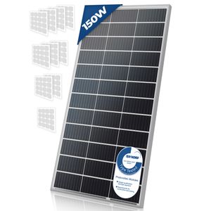 Solarpanel Monokristallin - 150 W, 18 V für 12 V Batterien, Photovoltaik, Ladekabel, Silizium - Solarzelle, Solaranlage für Wohnwagen, Camping, Balkon, Gartenhäuser, Solarmodul