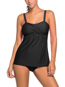 y Dance Frauen Tankini Set Zweiteiliger Badeanzug Badebekleidung Übergröße Strandkleidung,Farbe:Schwarz,Größe:XL