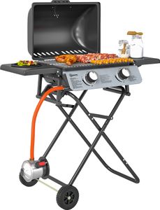Outsunny Gasgrill 5,6 KW Grillwagen inkl 2 Edelstahl-Brenner Seitenablagen Rolle