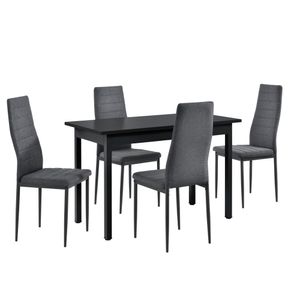 [cs.casa] Jídelní set se 4 židlemi 120x60cm Kuchyňský stůl v černé barvě s designovými židlemi Jídelní stůl se sadou 4 čalouněných židlí