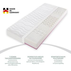 HOME DELUXE - Taschenfederkernmatratze TOUCH - 140 x 200 cm, H3/H4, Gesamthöhe: 20 cm, 7 Liegezonen, waschbarer Bezug I Allergiker Matratze TFK Matratze