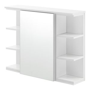 Badezimmer-Wandschrank 64 x 80 x 20 cm Spiegelschrank mit Tür und 3-3 Ablagen Hängeschrank Spanplatte Weiß [en.casa]