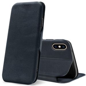 Conie Business Hülle für iPhone X / XS, Premium Kunstleder Flip Schutzhülle klappbar für iPhone X / XS Tasche, Blau