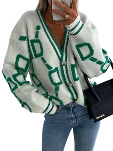 Damen Strickjacken Langarm Pullover Mantel Casual Jacke Strickcardigan mit Knopf Aus Weiß,Größe L