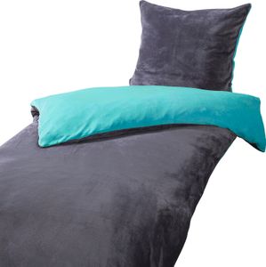heimtexland ® Teddy Flanell Wende Bettwäsche Plüsch Bezug 80x80 I 200x135 Super Soft mit Cashmere Touch Oberfläche Typ751 Petrol