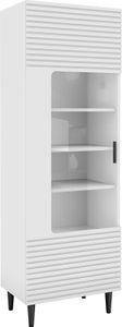 MIRJAN24 Vitrine Nakomo 1D mit Drehtür, Schwarze Holzfüße, Fronten teilweise aus Glas (Farbe: Weiß)