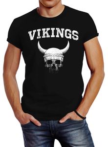 Wikinger-Helm Skull Totenkopf Herren T-Shirt Fashion Streetstyle Neverless® schwarz S