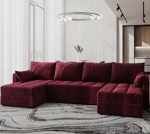 BroMARKT Ecksofa HOT U mit Schlaffunktion Bettkasten Kissen Couch Sofa U-Form, Rotwein