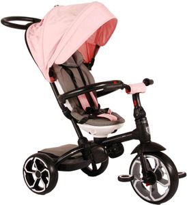 Qplay Dreirad Prime 4 in 1 Rosa - Luxus, Sicherheit und Spaß für Ihr Kind! Faltbar, mit Schubstange, Sicherheitsgurt und Sicherheitsbügel