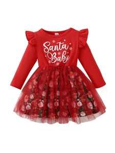 MORYDAL Minikleider Mädchen Jungen Santa Print Weihnachten Kleider Prinzessin Crew Neck Party Kleid Casual Swing,Farbe:Rot,Größe:2Y
