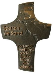 Wandkreuz Spuren im Sand 18 cm Bronze