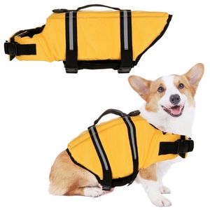 Hundeschwimmweste, Hundeschwimmweste mit reflektierenden Streifen, verstellbarer Hund Lifesaver Pet Life Preserver mit hohem Auftrieb Badeanzug(Gelb,L)